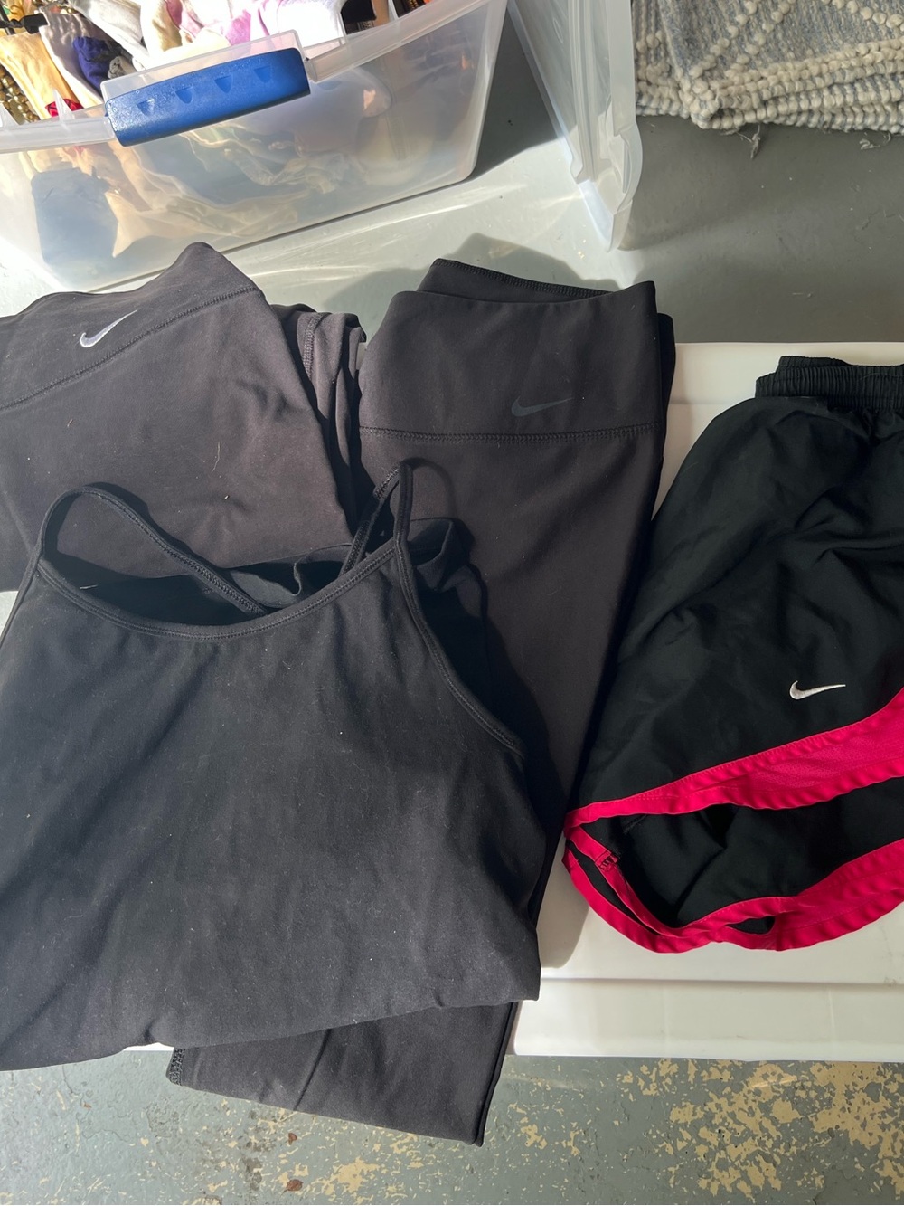Nike Black Active Tank, Leggings and Black with Pink Trim Shorts